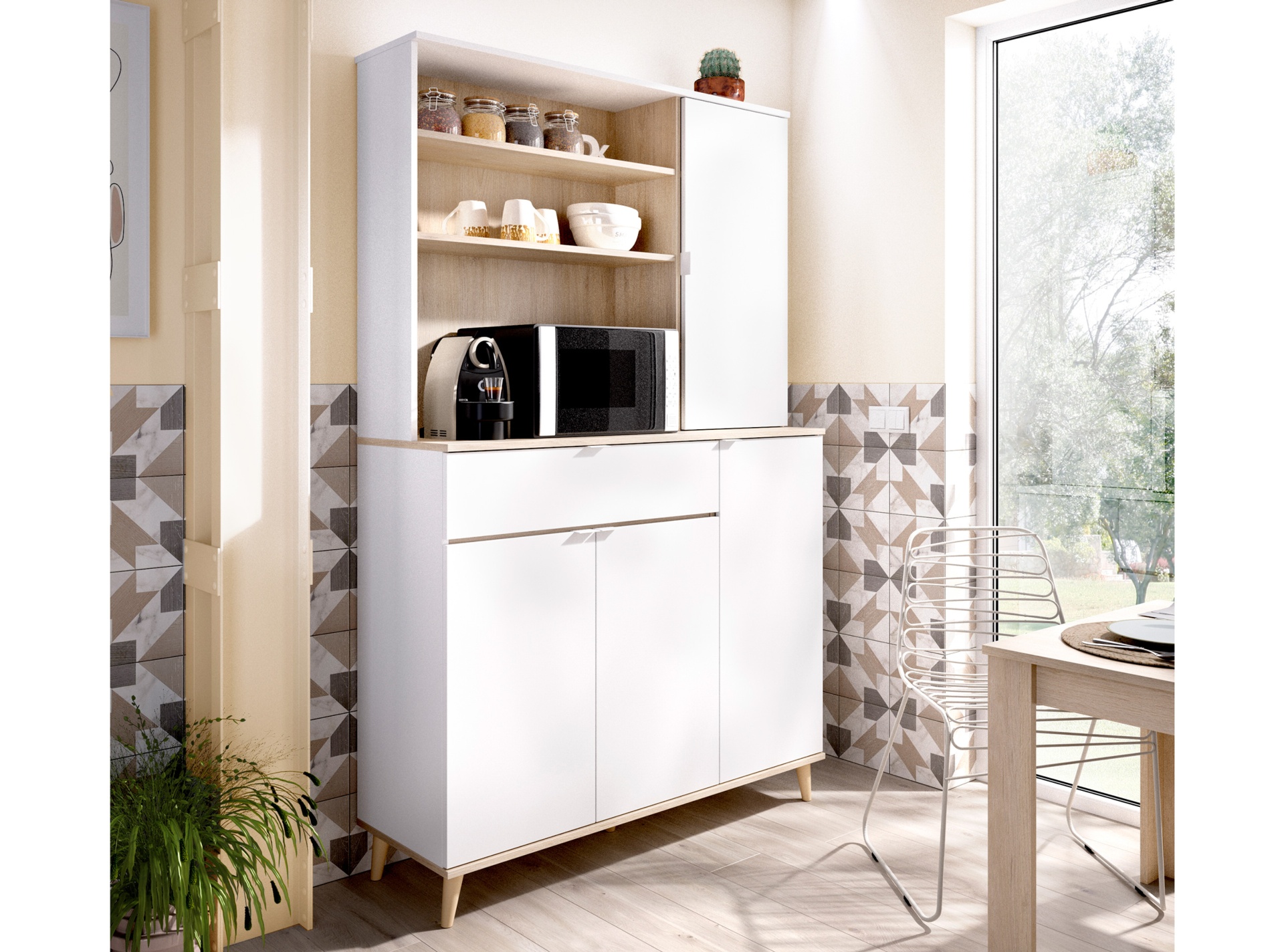 Armario buffet de cocina con aparador 80 x 48 x 170 cm color blanco