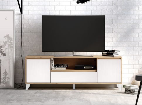 Mueble TV blanco y madera estilo escandinavo - Mesas para tv