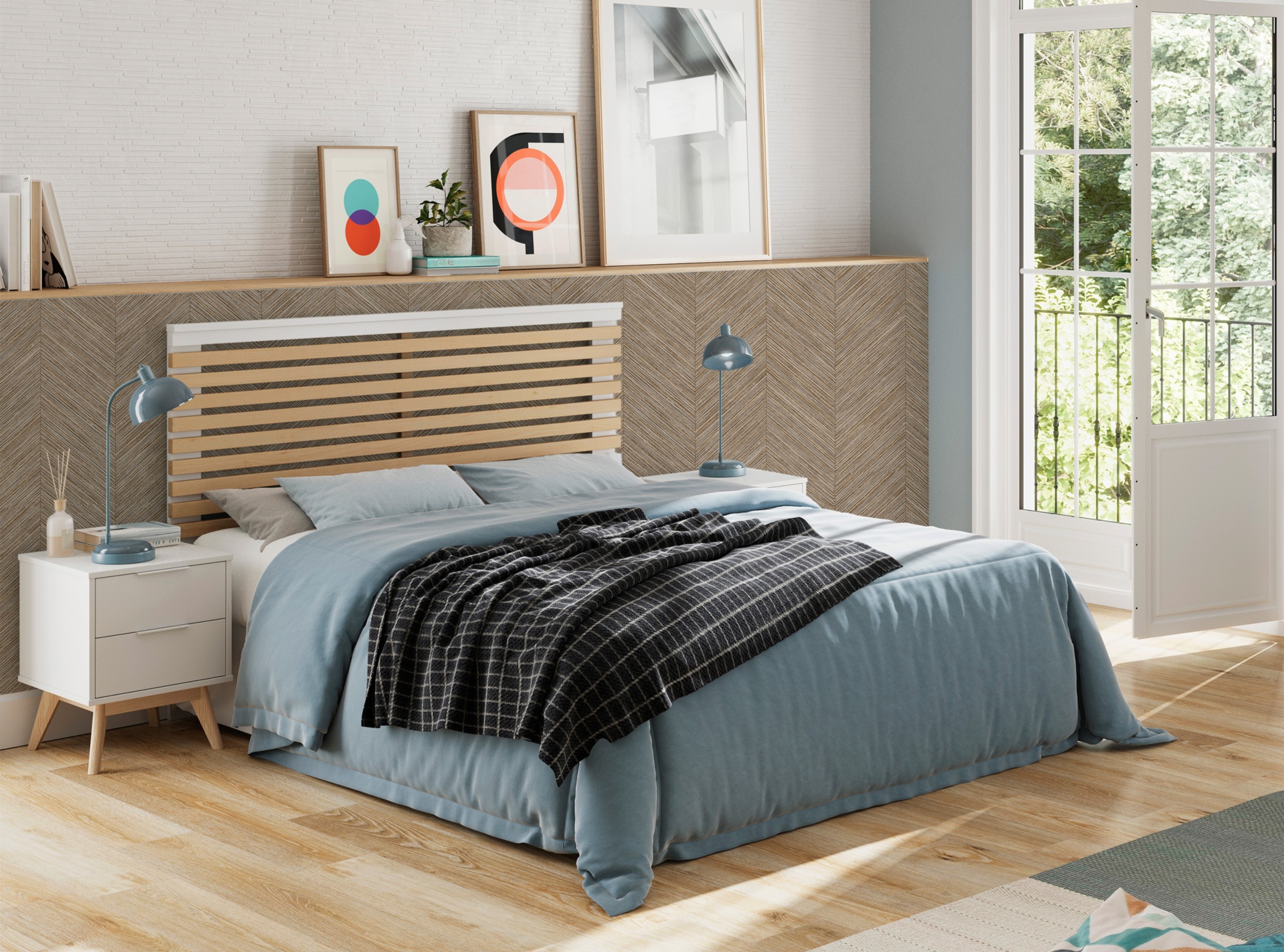 Cabecero blanco de listones de madera ABASI B